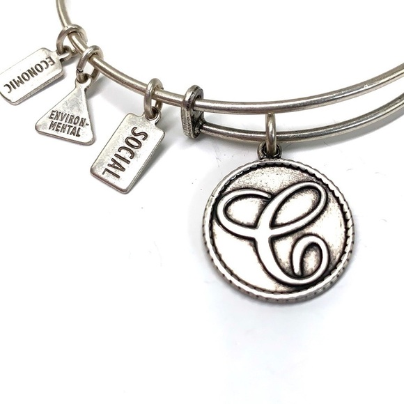 Wind & Fire Initial C Charm Bangle - Silver Finish, 2.5”- 3.25” - Picture 2 of 4